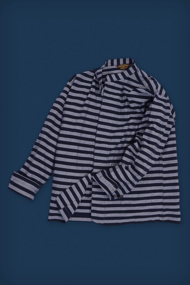 Work Shirt Type VII - Indigo Grey Prisoner Stripes - MAIN IMAGE